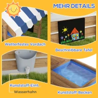 Outsunny Zandbak met dak, speelhuisontwerp, met speelgoedset, grenenhout, 124x116x146cm, Bruin(m-7)