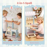 AIYAPLAY Eiswagen für Kinder Eisdiele Kinder 17 Stück Eis Kinderküche mit 17 Zubehörteile, Ofen, MDF, Hellblau(m-5)