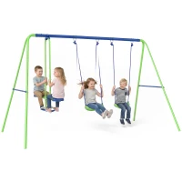 Outsunny Conjunto de Baloiços de Jardim com Altura Ajustável Baloiços para Crianças com Baloiço Duplo  280x140x178 cm Verde(m-1)