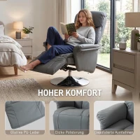 HOMCOM Relaxstoel met ligfunctie, lederlook, voetensteun, tot 120 kg, 78 x 80 x 109 cm, grijs(m-6)