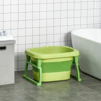 HOMCOM Vaschetta Bagnetto Pieghevole per Bimbi 0-6 Anni in Plastica Antiscivolo Verde, 75.3x55.4x43cm(m-10)