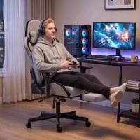 HOMCOM Silla Gaming Ergonómica con Masaje Calefactable Reposapiés y Tapizado de Tela Gris(m-5)