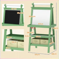 AIYAPLAY Lavagna per Bambini con Cavalletto 3 in 1, Rotolo di Carta e 2 Contenitori, in Legno, 59x48x118 cm, Verde(m-3)