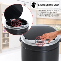 HOMCOM Afvalemmer met Bewegingssensor, roestvrij staal, 30,5 cm x 30,5 cm x 81,5 cm, Zwart(m-5)