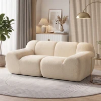 HOMCOM Canapé 2 Places en Chenille, Canapé de Salon 174cm, Assise et Accoudoirs Larges Rembourrés, Entièrement Compressé, Beige(m-17)