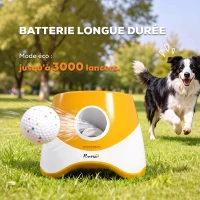 PawHut Lanceur de Balles Automatique avec 3 Balles en ETPU, 3 Réglages de Distance 6m/10m/14m, Intérieur et Extérieur, Orange(m-6)
