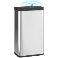 HOMCOM Sensorprullenbak 45L met soft-close deksel en bewegingssensor, voor keuken, slaapkamer en kantoor, zilver(m-11)