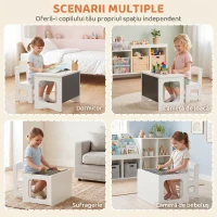 AIYAPLAY Set Masă și Scaun pentru Copii 3-6 Ani din Lemn cu Blat Reversibil, Colțuri Rotunjite, Alb(m-7)