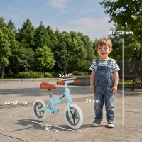 HOMCOM 12" Kids Balance Bike No Pedal Bicycle EVA Tyre Adjustable Seat Toddler Training Bike W/ Shock Absorber 2 - 5 Years Gift for Boys Girls Blue(m-3)