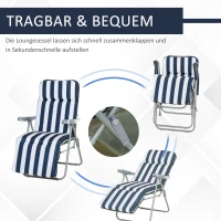 Outsunny Tuinstoel 2x Inklapbaar 60x75x104cm, Verstelbare Rugleuning, 5 Standen, Blauw Wit(m-6)
