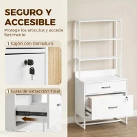 HOMCOM Mueble Archivador con Estantería 2 Cajones Encimera para Impresora Cerradura para A4 Letter Legal Blanco(m-6)