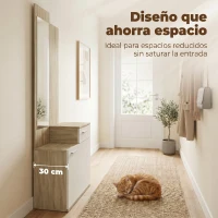 HOMCOM Recibidor de Entrada con Espejo Zapatero Abatible Cajón Mesa Pequeña 61x30x170 cm Blanco(m-5)