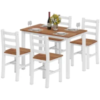 HOMCOM Eetset met eettafel en 4 stoelen, eetkamerset van grenenhout, bruin+wit(m-10)