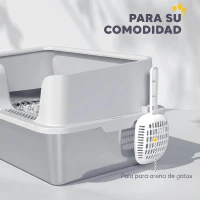 PawHut Arenero para Gatos de Acero Inoxidable XL Caja de Arena para Gatos Grandes Arenero con Borde Alto Pala Gris Claro(m-7)