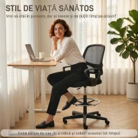 HOMCOM Scaun de Birou Ergonomic Rotativ din Plasă Respirabilă, cu Suport pentru Picioare și Înălțime Reglabilă, Negru(m-4)