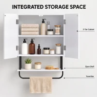 HOMCOM Bathroom Wall Cabinet Modern Space Saver Wall Mounted Cabinet Doors Storage White(m-4)