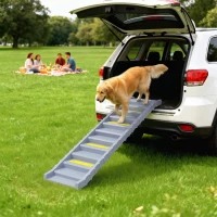 PawHut Dog Car Ramp with Anti-Slip Steps, 10-Steps Pet Stairs for Pets to Access Cars and High Beds, Grey(m-14)