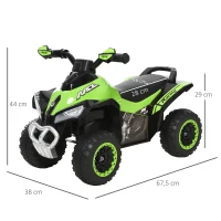 HOMCOM Porteur Enfants Quad 18-36 Mois dim. 67L x 38l x 44H cm Effets Lumineux et sonores Vert Noir(m-3)