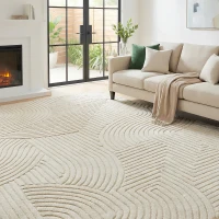 HOMCOM Tapis salon 200 x 140 cm, tapis à poils épais géométrique, moelleux et antidérapant, crème(m-12)