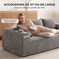 HOMCOM Canapé 3 Places en Chenille 220 cm, Canapé Salon Moderne avec Assise et Accoudoirs Larges, 3 Coussins, Gris(m-5)