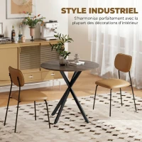 HOMCOM Table à manger ronde pour 2 personnes avec plateau aspect bois et piètement croisé en acier, marron(m-5)