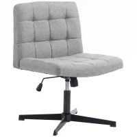 HOMCOM Armless Office Chair, Cross Legged Linen Computer Desk Vanity Chair with Wide Seat, Rocking Function, Grey(m-15)