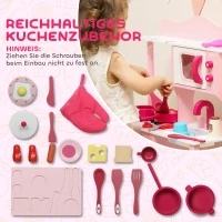 AIYAPLAY Kinderküche zum Spielen, Zubehör aus Holz, Küchengeräte, kompakt, Geräusche, Rosa(m-5)