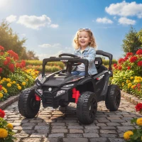 AIYAPLAY Coche Eléctrico para Niños 12V con 2 Motores Control Remoto 2,4G Suspensión Trasera Faros Música Negro(m-2)