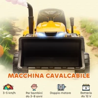 AIYAPLAY Escavatore per Bambini Elettrico 12V con Benna, Rimorchio e Telecomando, Età 3-8 Anni, Giallo(m-3)