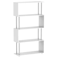 HOMCOM Librería en Forma S Estantería para Libros de 4 Niveles Mueble Estantería para Salón Oficina Estudio 80x30x145 cm Blanco(m-11)