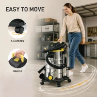 HOMCOM 1400W Vacuum Cleaner, 3-in-1 Wet and Dry Vacuum Cleaner with Blowing Mode and 30L Stainless Steel Tank, Yellow(m-6)