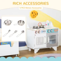HOMCOM Kids Wooden Play Kitchen Toy Cooking Set Pretend Role Playset, with, Cooking Bench, Stainless Steel Pot for 3-6 Years(m-5)