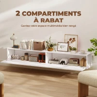 HOMCOM Meuble TV suspendu 140cm, meuble télé pour téléviseur 72 pouces, 2 portes rabattables, 140x25x22cm, blanc(m-5)