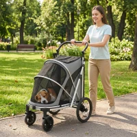 PawHut Dog Stroller, Easy Folding Pet Stroller for Small and Medium Dogs with Shock Absorption, Maximum Load 20 kg, Grey(m-14)