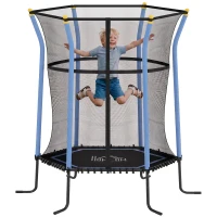 HOMCOM Trambulină pentru Copii cu Intrare cu Fermoar și Stâlpi Căptușiți, din Oțel, PP și EPE, 122L x 111A x 190Î cm, Albastru(m-12)