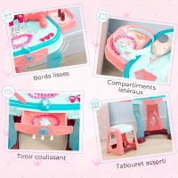 AIYAPLAY Coiffeuse Enfant Fille avec Miroir Magique, Musique, Plateaux, Tiroir et Accessoires, 3-6 Ans, 57x34x76cm, Multicolore(m-6)
