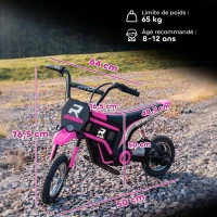 HOMCOM Moto cross électrique enfant moto électrique enfants moteur 350 W batterie 12V 8-16 km/h pneus gonflables 12'' rose(m-3)