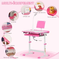 HOMCOM Ensemble chaise et bureau pour enfants avec lampe LED hauteur réglable plateau incliné support de lecture rose(m-5)