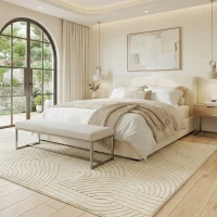 HOMCOM Tapis salon 200 x 140 cm, tapis à poils épais géométrique, moelleux et antidérapant, crème(m-11)