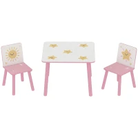 AIYAPLAY Table enfant avec chaise, ensemble table et 2 chaises enfant en bois, motifs d'étoile, 60 x 60 x 44 cm, rose(m-12)