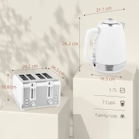 HOMCOM Stainless Steel Panel Kettle and Toaster Set - White(m-3)