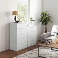 HOMCOM Commode 4 tiroirs meuble de rangement sans poignées design minimaliste 60 x 40 x 80 cm blanc(m-10)