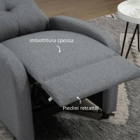 HOMCOM Poltrona Reclinabile 155° max in Tessuto Effetto Lino Grigio con Poggiapiedi, 67x87x98 cm(m-6)
