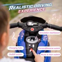 AIYAPLAY Kids Electric Motorcycle Ride-On Toy, 3-Wheel Battery-Operated Motorbike with Horn, Toddler Ride On Bike, Blue(m-5)