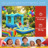 AIYAPLAY Castel Gonflabil cu Tobogan, Piscină și Suflantă (Albastru și Galben)(m-9)