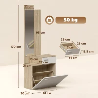 HOMCOM Recibidor de Entrada con Espejo Zapatero Abatible Cajón Mesa Pequeña 61x30x170 cm Blanco(m-3)