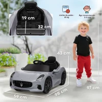 AIYAPLAY Voiture électrique pour enfants sous licence Maserati Gran Turismo Folgore, 12V avec télécommande, de 3 à 5 ans, gris(m-3)