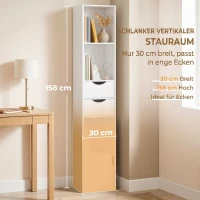 HOMCOM Boekenkast met 2 lades, smalle boekenkast met 3 open schappen, voor kantoor of slaapkamer, 30x24x158 cm, wit(m-4)
