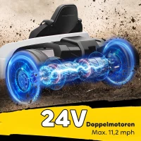 AIYAPLAY 24 V Elektro Go-Kart für Kinder Bis 18 Km/h Gokart mit Drift-Funktion, Drift-Kart mit 2 Motoren verstellbar Sitz Weiß(m-4)