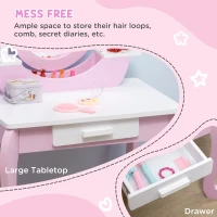 ZONEKIZ Kids Dressing Table Set, with Mirror, Stool, for Ages 3-6 Years - Pink(m-5)
